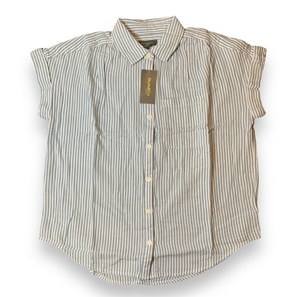 Style & Co Women’s  Striped Blue Shirt style feeder blue size petite small